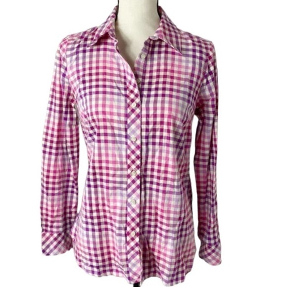 Talbots Womens XS Pink Purple Gingham Plaid Long Sleeve Button Down Cotton - Picture 1 of 7